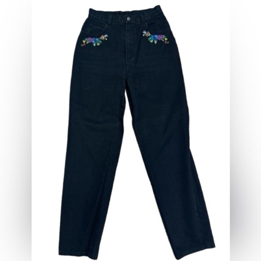 Black Vintage High Rise Floral Embroidered Jeans